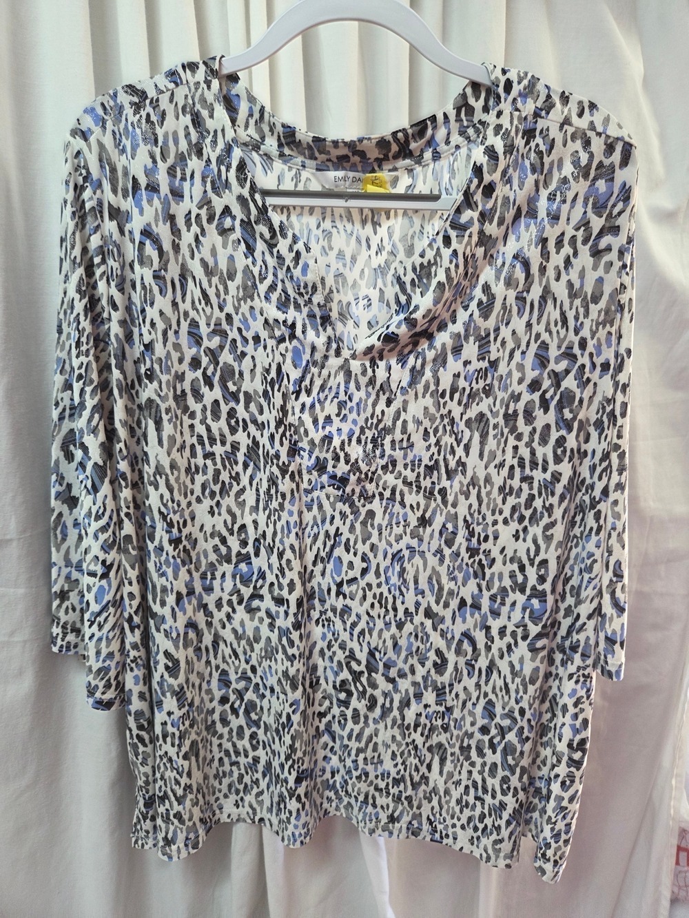 Emily Daniela Blue/Black/Silver Leopard Print Relaxed Blouse